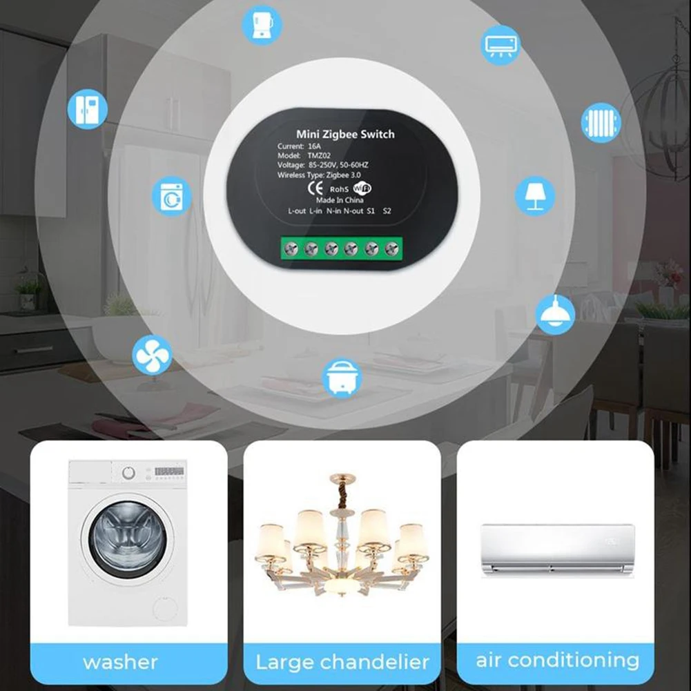 Mini controle duplo tuya interruptor inteligente zigbee 3.0 16a relé de fogo zero in1 potência wifi single-fire 2 diy disjuntor switch-b
