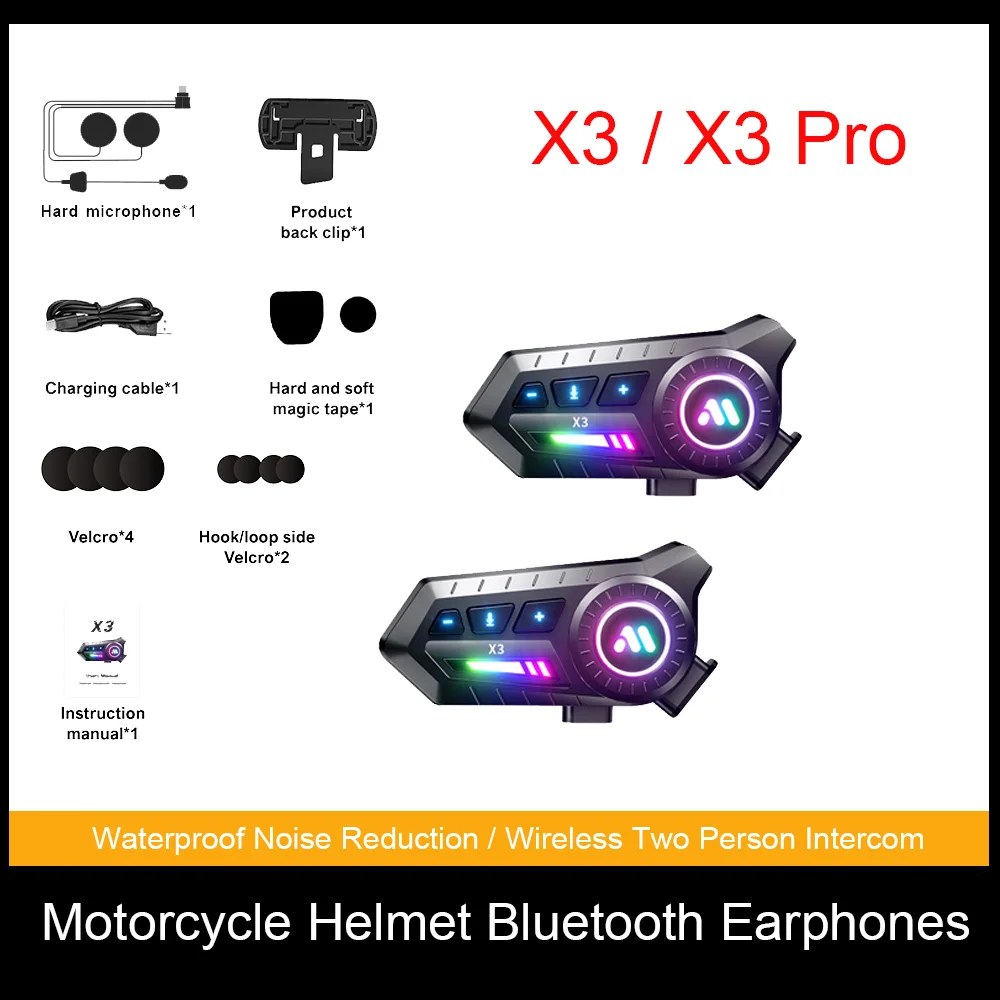 

X3PRO Motorcycle Bluetooth 6.0 Helmet Headset 1000mAh Wireless Motorbike Earphone Hands-Free Ambient Light Compatible Moto Acce