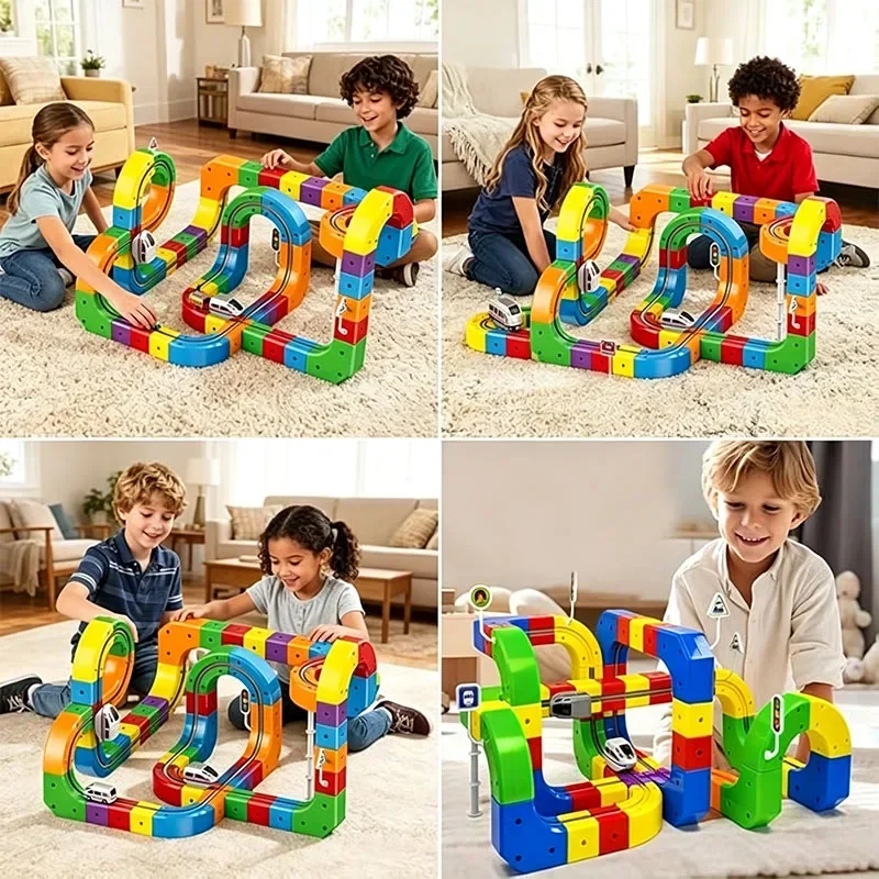 51PCS Magical Track Train USB Rechargeable 3D Building Tracks Cube Rails STEM Educational Toys Christmas Birthday Gift view 4