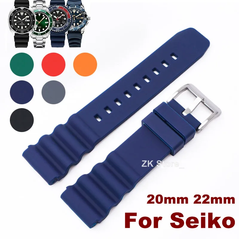 22mm Silicone Band for Seiko Rubber Strap 20mm Sport Waterproof Diving Men Rubber Replacement Bracelet Band Watch Accessories