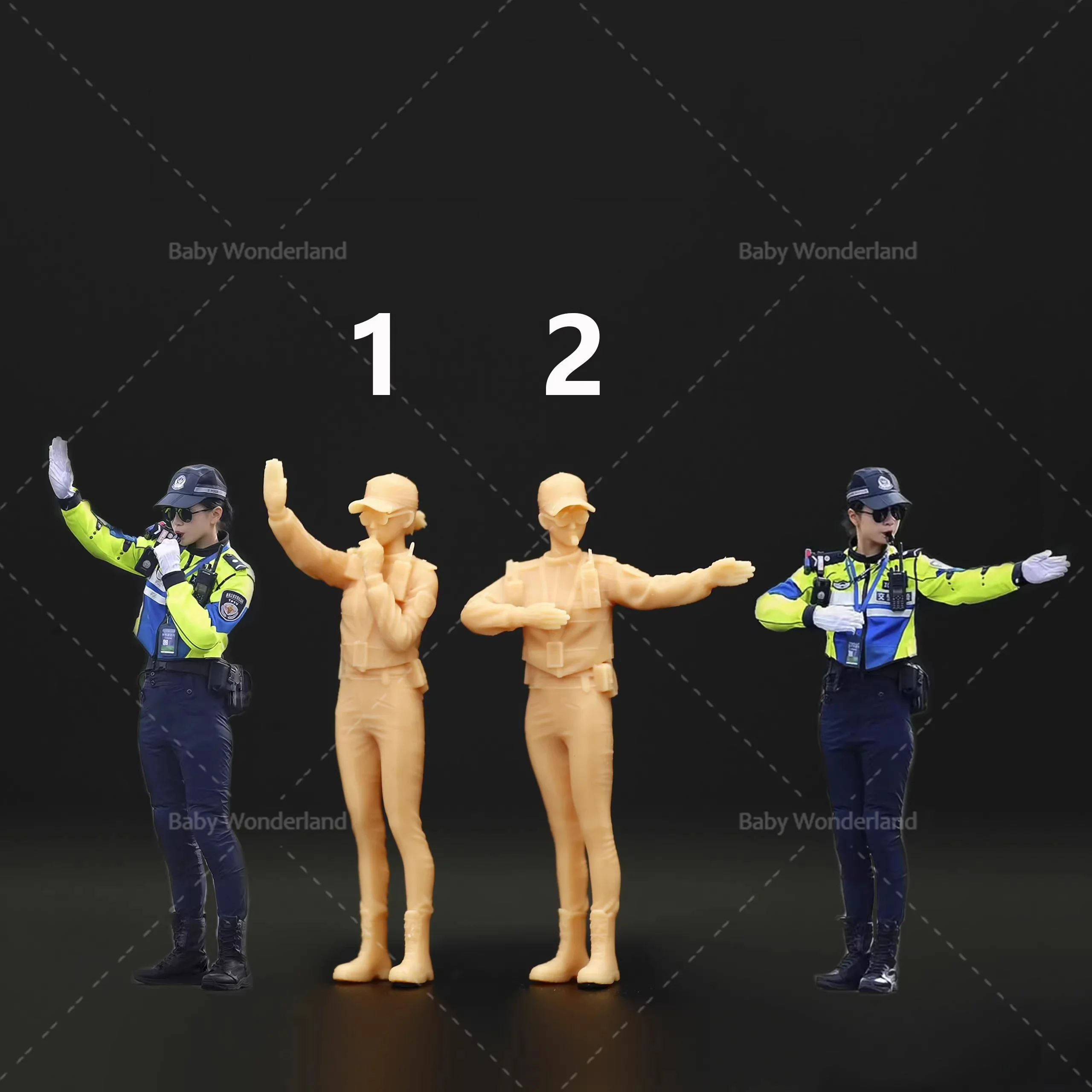 

In Stock A386 1/64 1/43 Command Traffic Beauties Traffic Police Officers Unpainted Model Creative Photography Scene Dolls Toys