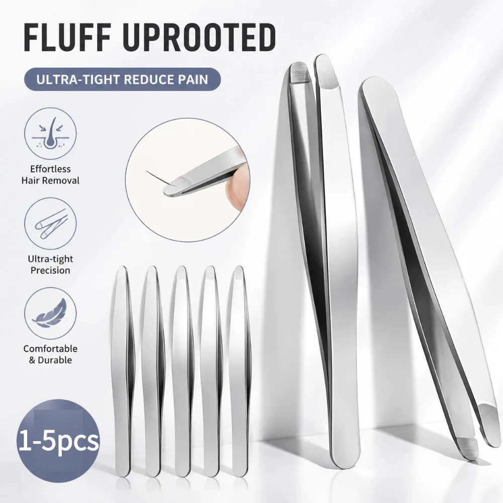 1-5pcs Stainless Steel Eyebrow Hair Removal Tweezer Non-slip Brow & Facial Hair Remover Eyebrow Forceps Professional Beauty Tool