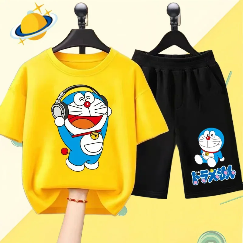 

Doraemon Kids T-shirt Set Summer Short Sleeve Shorts Boys Girls Sweatshirt Anime Print casual top Sonic Fashion Graphics 2 piece