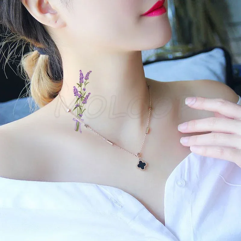 Tattoo Sticker Lavender Plant Bowknot Temporary Fake Tattoos for Kids Women Men Makeup Waterproof Body Art