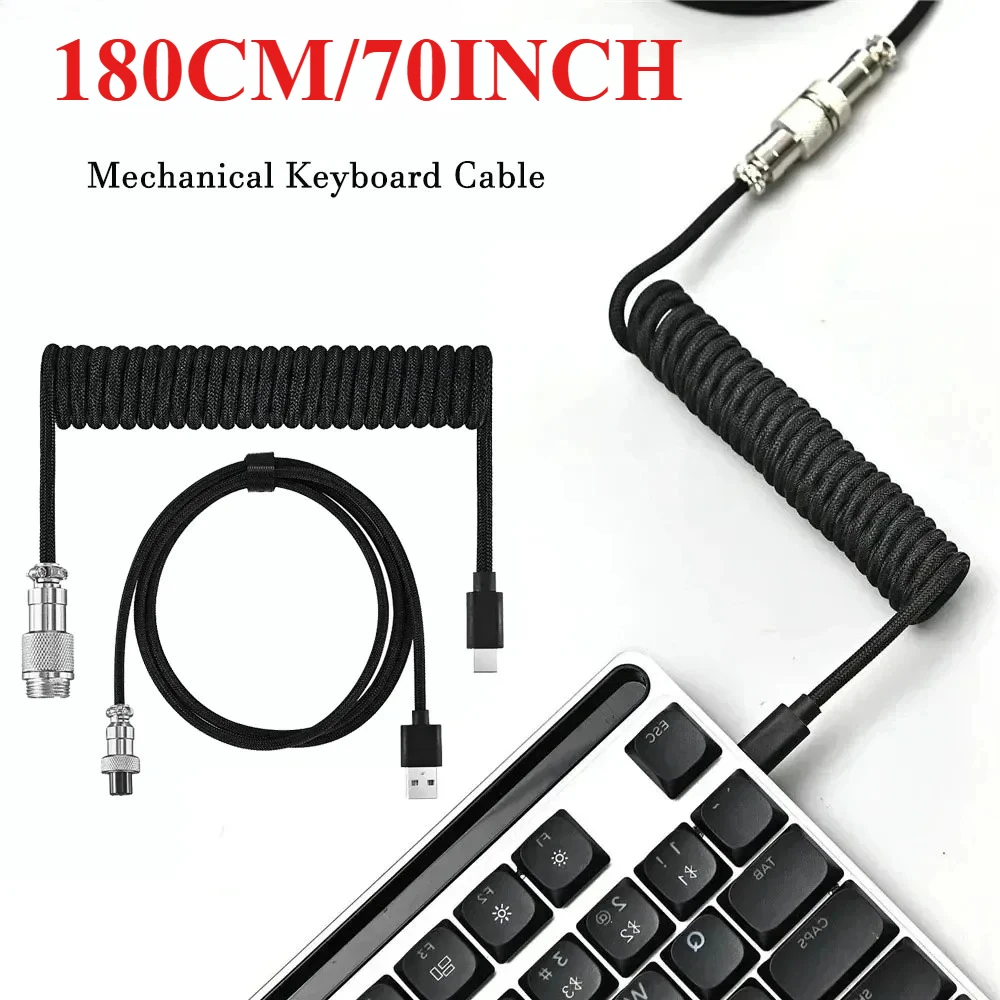 1.8M Mechanical Keyboard Coiled Cable USB A to TYPE-C Hardware Linker Coiling Cable for Desktop Computer Aviation Connector Cord