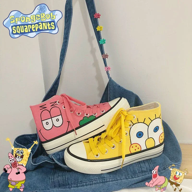 SpongeBob Patrick Star Canvas Shoes Cartoon Anime Vulcanized Chaussure Women High Top Sneakers Casual Lace Up Zapatillas Mujer