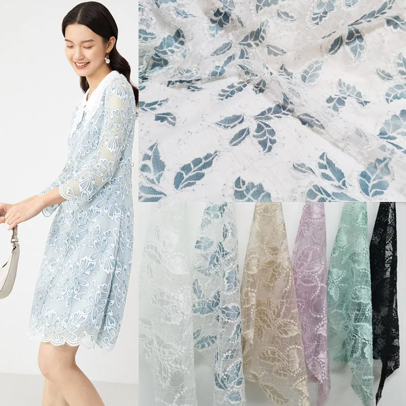 100x150cm 3D Hollow Out Two-tone Lace Fabric Fresh Leaf Pattern for Handmade Sewing Fashion Dress Material Decorative Lace Cloth