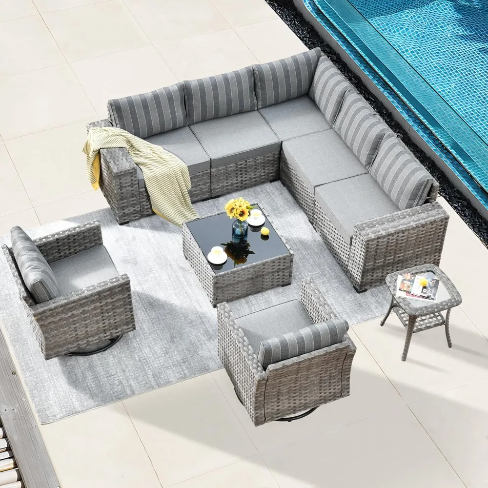 

Patio Sectional Sofa Set with Wide Armrest and Deep Seat,Rattan Modular Conversation Set for Backyard Deck Garden