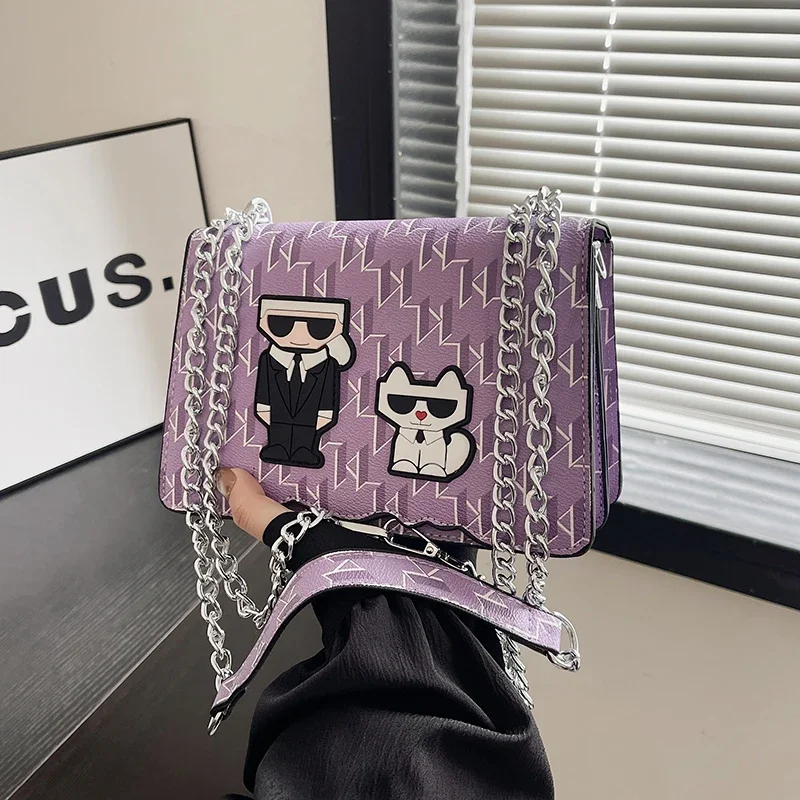 Fashion Cartoon Villain PU Handbag Fashion Women\'s Mobile Phone Bag Simple Metal Shoulder Bag Women\'s Luxury Bag