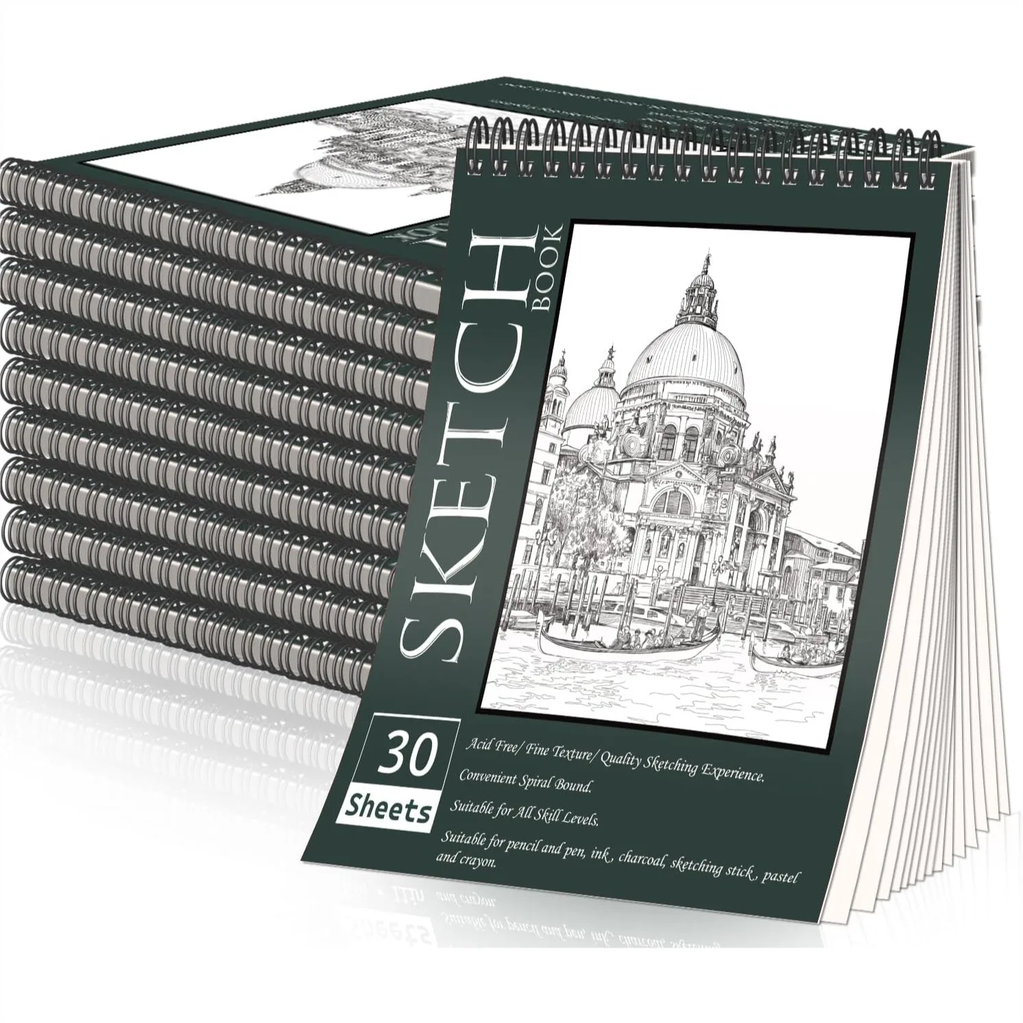 

10 Pack Sketch Books 8.5x11, Top Spiral Bound Sketch Pad, 300 Sheets Total, Drawing Paper for Kids & Adults, Art Supplies