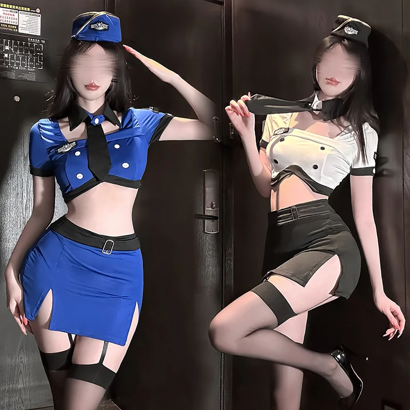 

Sexy Stewardess Uniform Policewoman Office Girl Role Play Costume Secretary Cute Mini Wrap Skirt Erotic Lingerie Uniform Outfit
