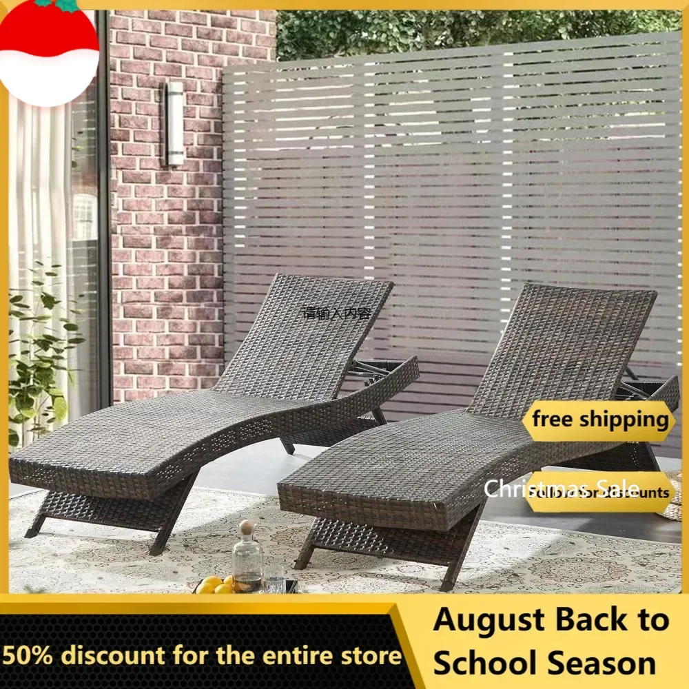 

Long Reclining Chaise Lounge Set,Outdoor Wicker Reclining Lounge Chair,Double Chaise,Lounge Lawn Sunbathing Chairs