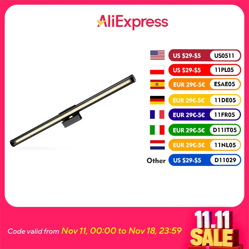 BlitzWolf BW-CML2 Air Monitor Light Bar, Eye Protection 300-1000Lux Touch Control USB e-Reading Computer Screen Hanging Lightbar