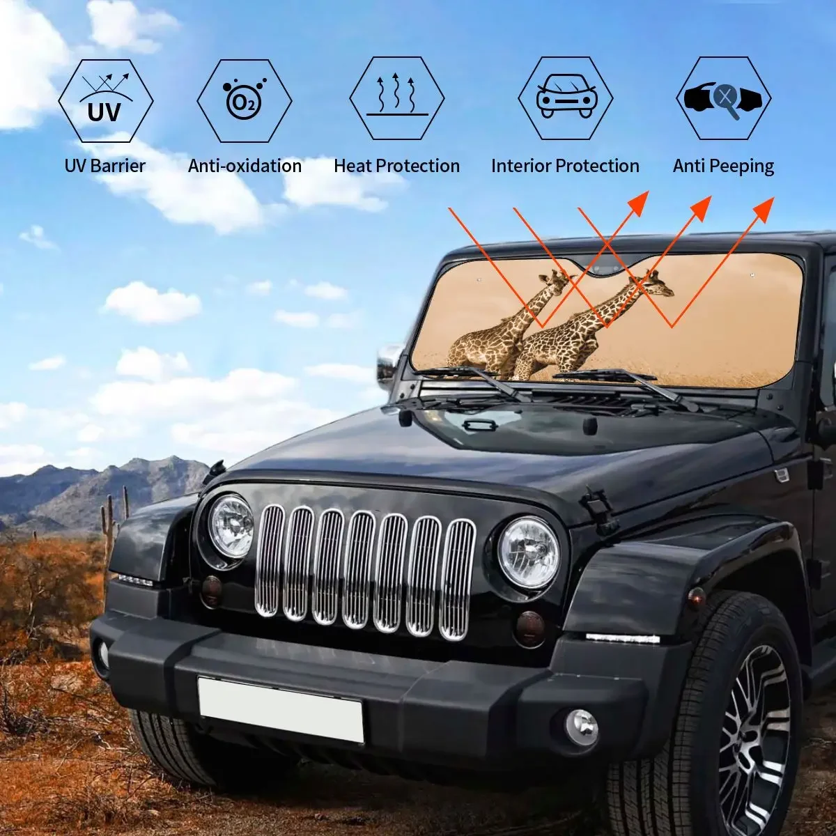 اثنين من الزرافة مضحك الزجاج الأمامي ظلة 70x130 سنتيمتر الحيوانات الألومنيوم احباط الشمس قناع الجليد درع حماية الغبار