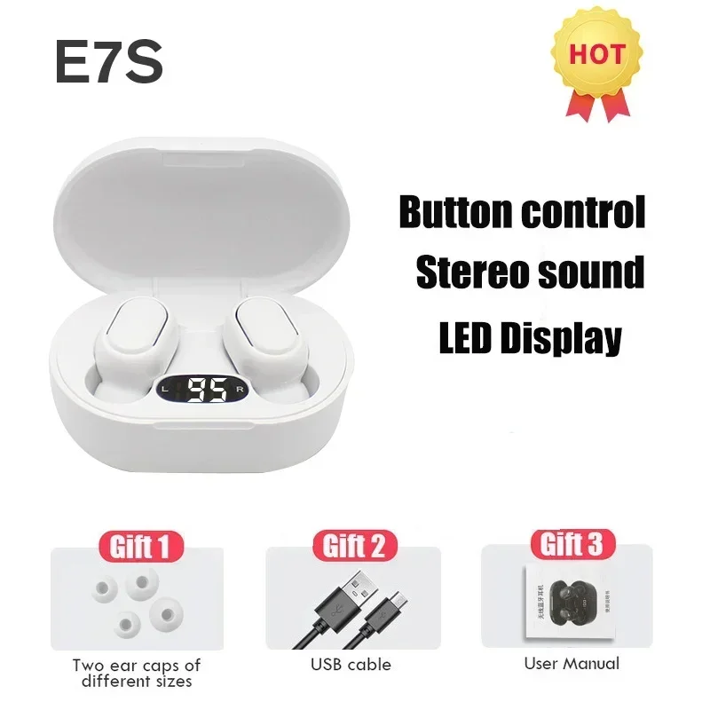 Écouteurs sans fil E7S TWS Bluetooth avec contrôle, micro intégré, étanches et compatibles avec les smartphones. Idéaux pour le sport et la musique._voghion.com