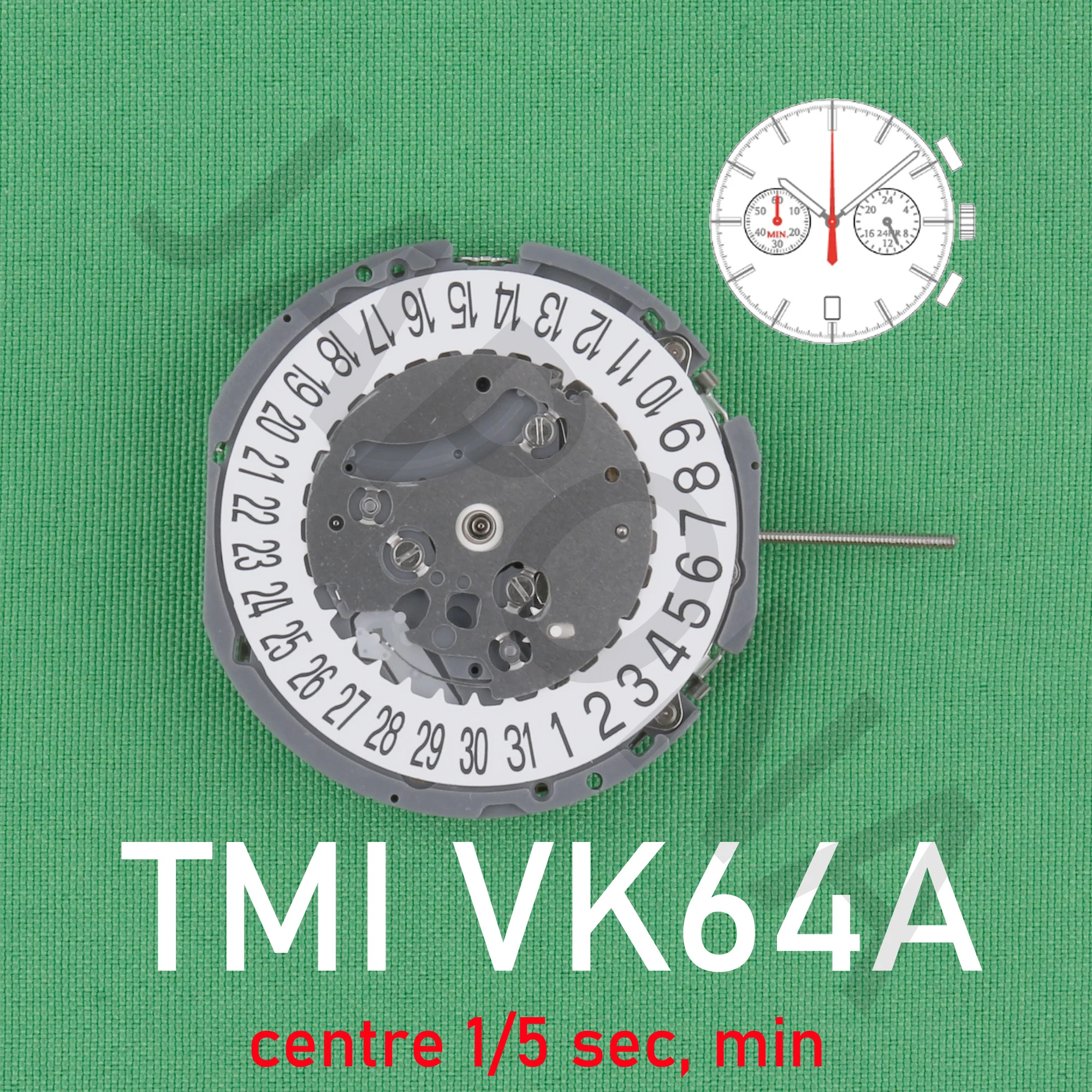 VK64 movement Japanese TMI VK64A movement Chrono (centre 1/5 sec, min）24 hour, date Precise timing quartz movement