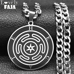 Greek Mythology Hecate Wheel Letter Necklace for Men Women Stainless Steel Silver Color Magic Symbol Necklaces Jewelry N2569-4