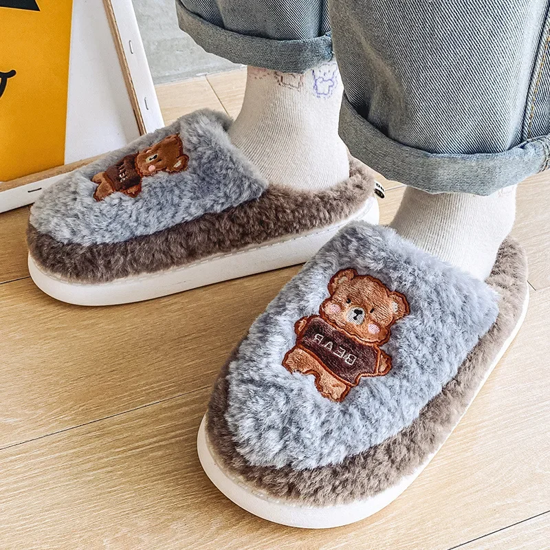 Cotton Slippers Women's Winter Indoor Home Cute Warm Slugged Bottom Non-Slip Couple Woolen Slipper Men's  slippers women