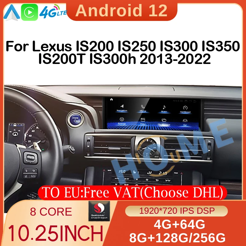 New Android 12 Snapdragon 8+256G Car Radio GPS Navigation Multimedia Player CarPlay Stereo For Lexus IS 200 250 300 350 200t RC