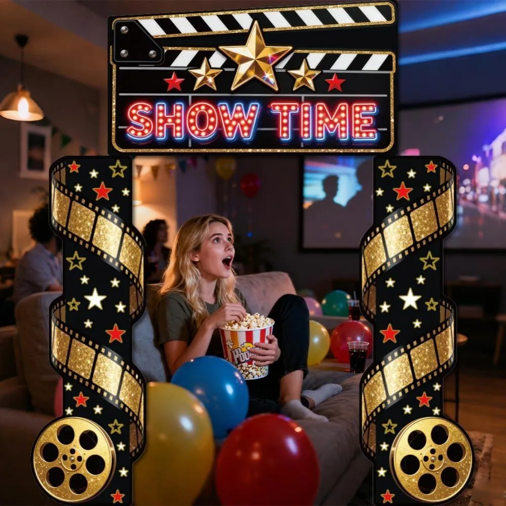 Casino Movie Night Door Porch Banner 7.5x8.5 Ft Movie Themed Party Decoration Show Time VIP Entrance Photography Background