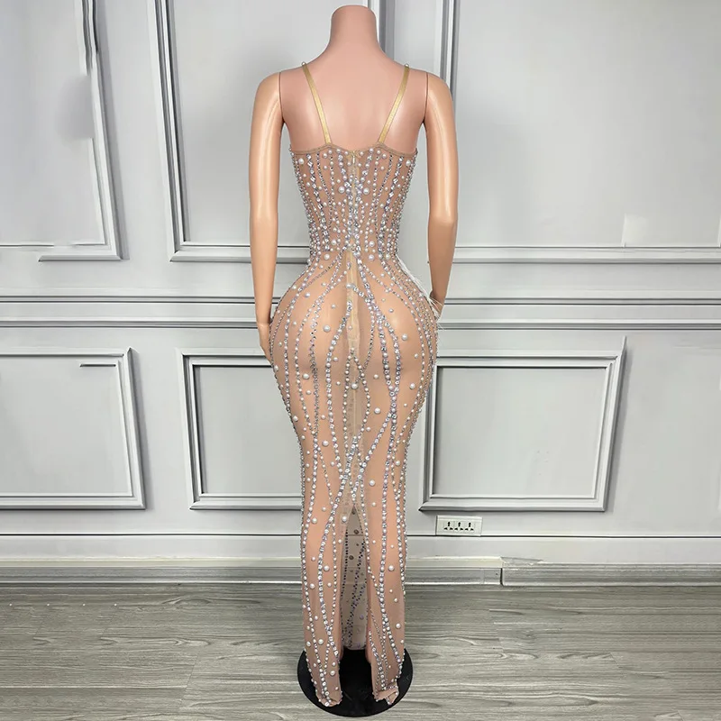 다이아몬드 이브닝 홀터 가수 공연 드레스 라이브 디너 생일 파티 댄스 공연 드레스 Vestidos Piedras Brillantes