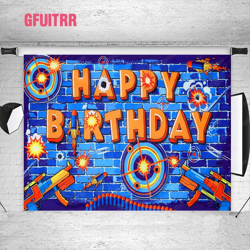 GFUITRR Nerf Gun Photography Backgrounds Boys Birthday Photo Backdrops Cartoon Decor Banners Poster Photo Booth Props