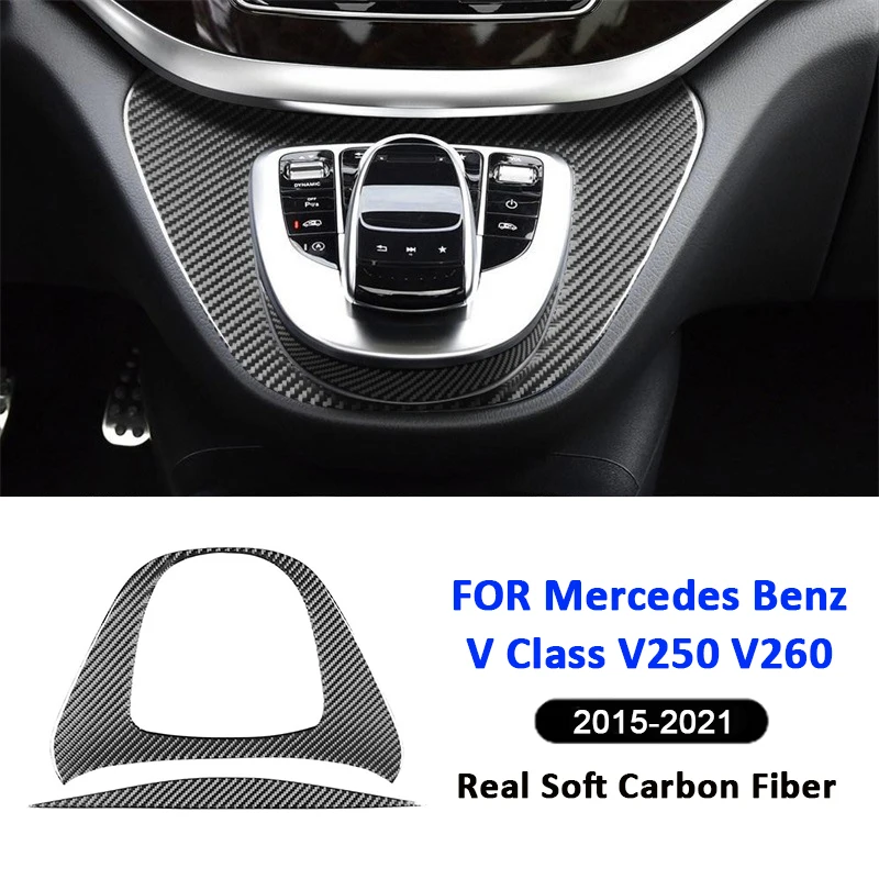 Carbon Fiber Car Center Console Gear Shifter Multimedia Button Trim Panel Decoration Sticker For Mercedes Benz V Class 2015-2021