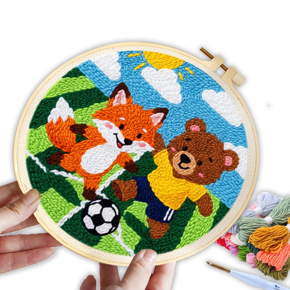 

CHENISTORY punch needle embroidery kit for beginners Embroidered fabric Gift Knit Yarn Animal Football Match Cross stitch set