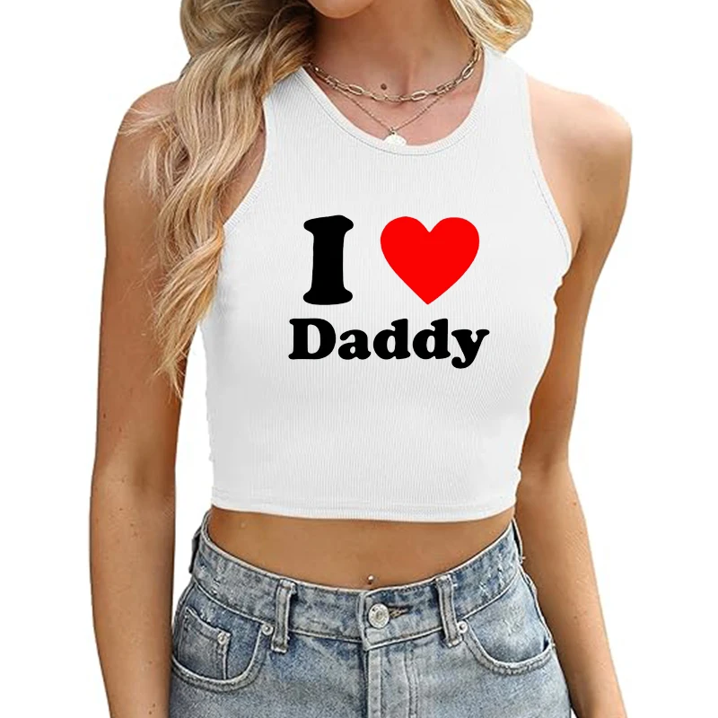 

2000s Grunge Goth Clothes Y2k Summer Fashion I Love Daddy Funny Kawaii Women Crop Tank Tops Korean Sleeveless Vintage Clothing