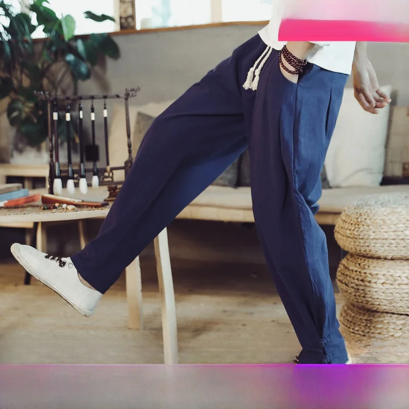 

Chinese Sle Men's Tang Suit Pants Massage Techan Workwear Casual Loose Fit Long Straight Leg Cotton Faion Urban