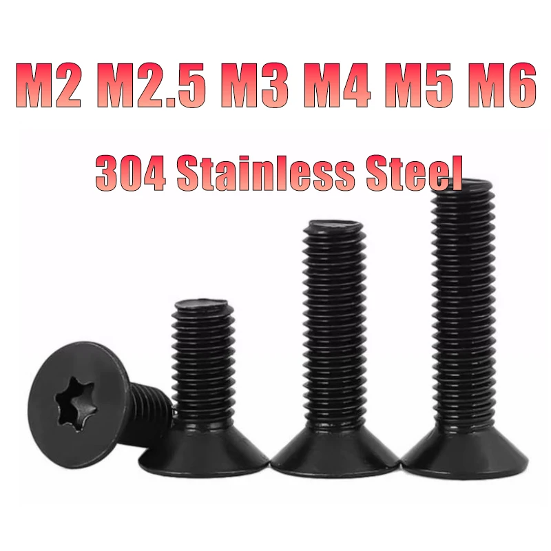 M2 M2.5 M3 M4 M5 M6 Black Six Lobe Torx Flat Countersunk Head Bolt 304 Stainless SteelHex Socket Bolts Machine Screw DIN7991