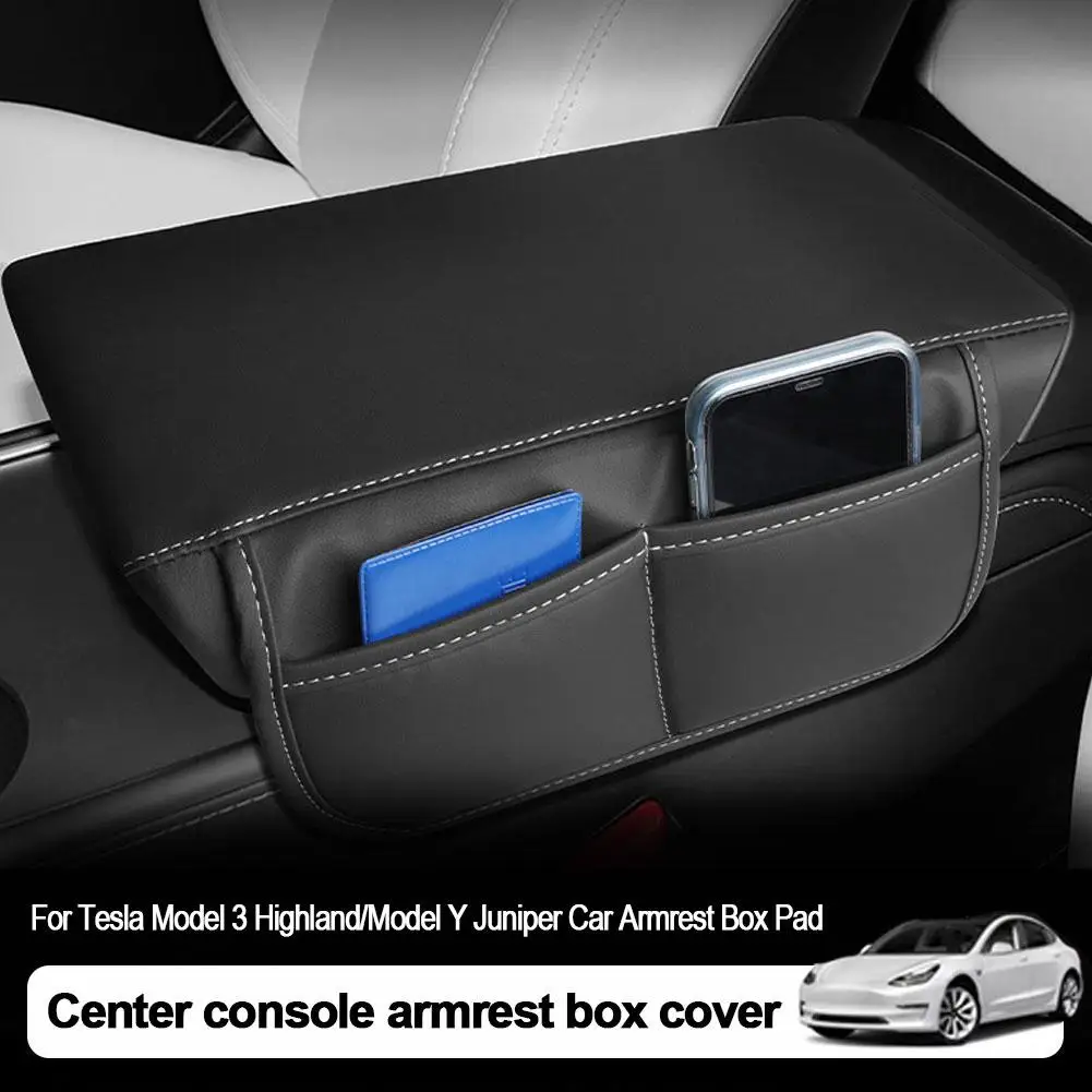 غطاء صندوق مسند الذراع لوحدة التحكم المركزية وسادة جلدية مع وظيفة التخزين ملحقات داخلية لنموذج 3 هايلاند/ ModelY Ju Y5F6 #2