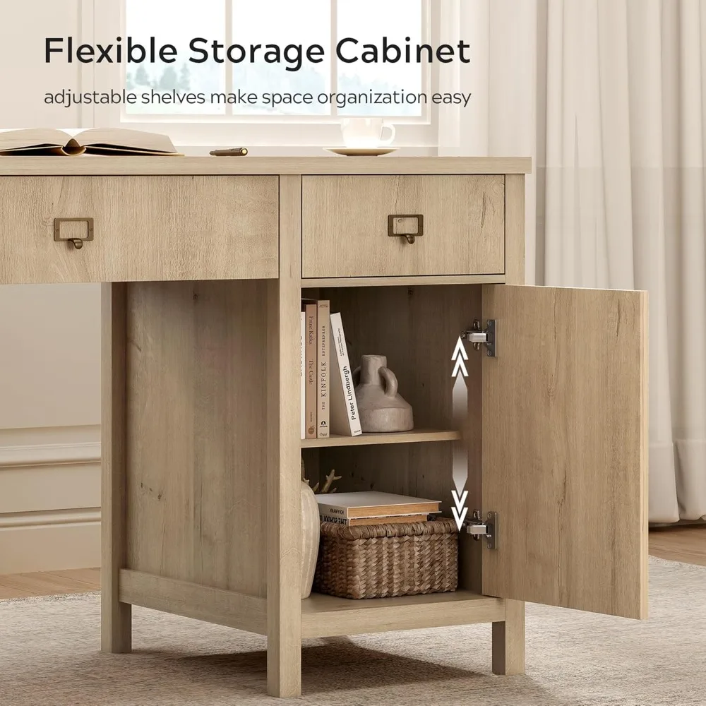 مكتب تنفيذي حديث مع خزانة أدراج الملفات، مكتب كمبيوتر مقاس 59 بوصة مع محطة شحن، محطة عمل مكتبية مع صينية لوحة مفاتيح