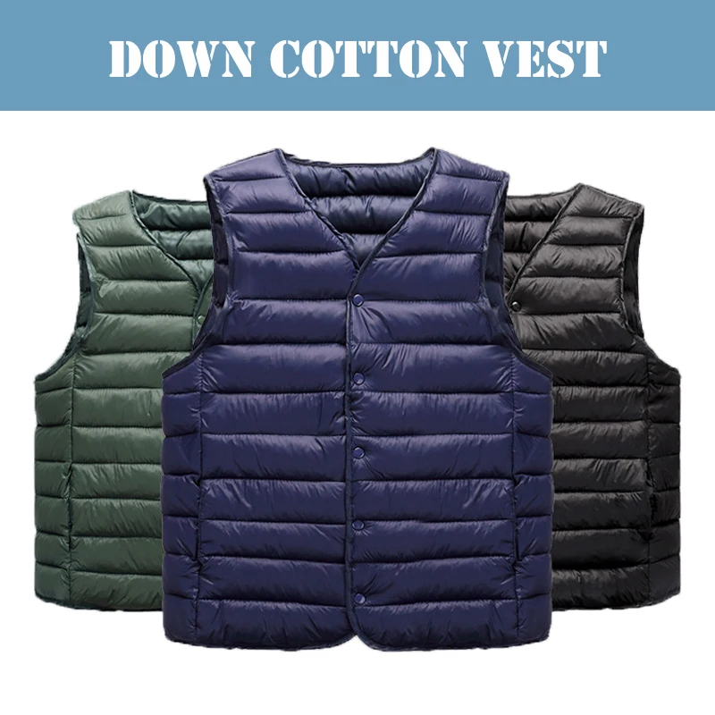 Classic Winter Coat Warm Sleeveless Jacket Lightweight Vest Coat for Men Streetwear Windproof Cotton-Padded Waistcoat Gentleman