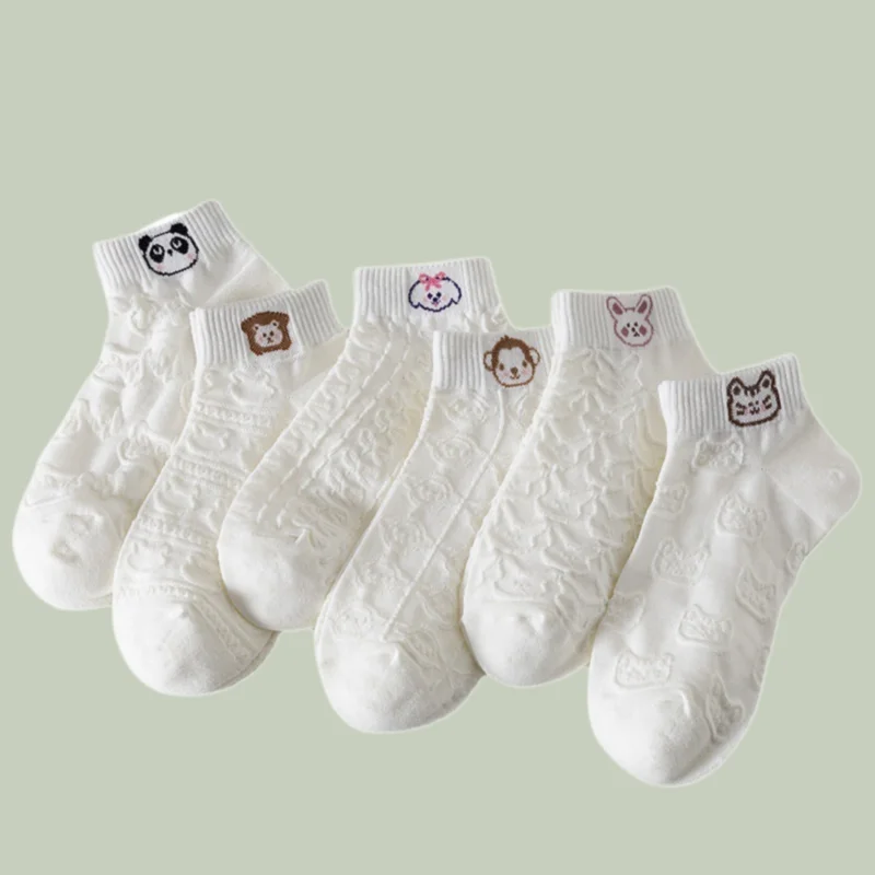 

3/5/10 Pairs White Ladies Casual Socks Summer Thin Cotton Shallow Mouth Cute Low-top Summer Short Socks Boat Socks