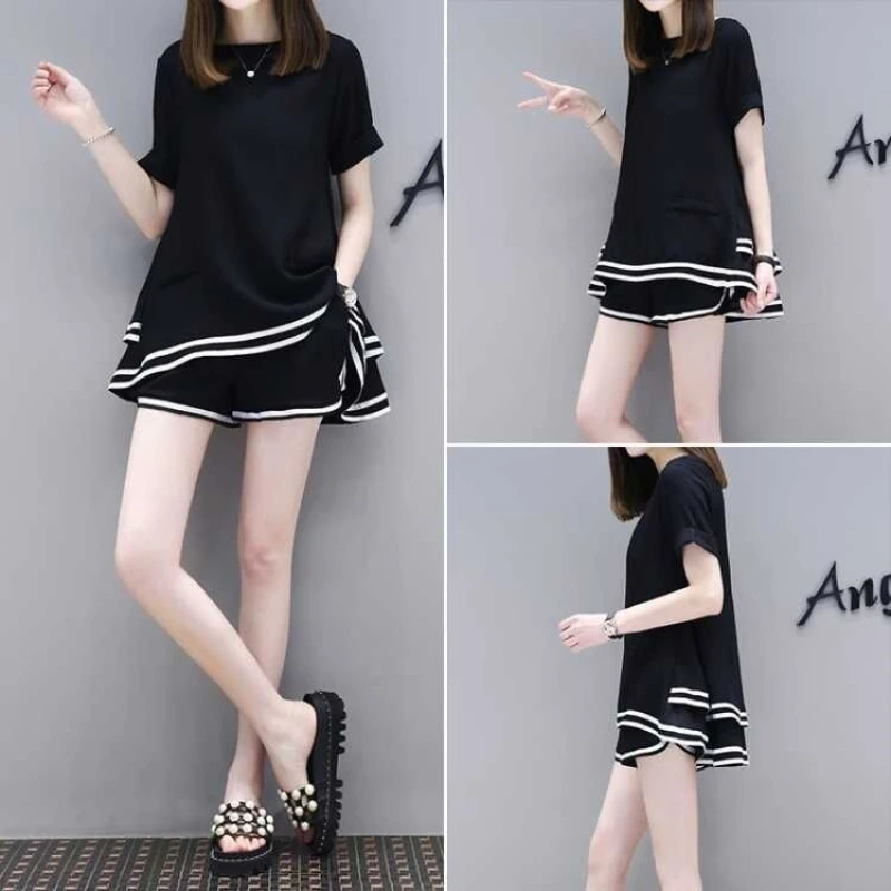 

Summer Women Short Sleeve O-Neck Tops and Shorts Suits Female Two Piece Set Tracksuits Outfit Ladies Solid T Shirts Sets A43