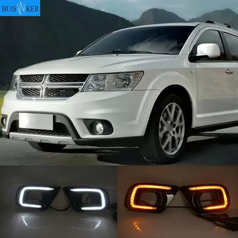 LED Daytime Running Light For Dodge Journey Fiat Freemont 2014 2015 2016 Yellow Turn Signal Relay DRL Fog Lamp Decoration