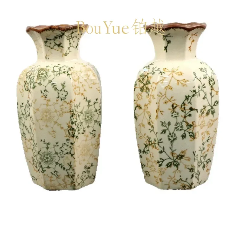Blue and White Ceramic Vase Retro Ice Crackle Glaze European Pastoral Style Home Decor Ornament for Dried Flowers Living Room