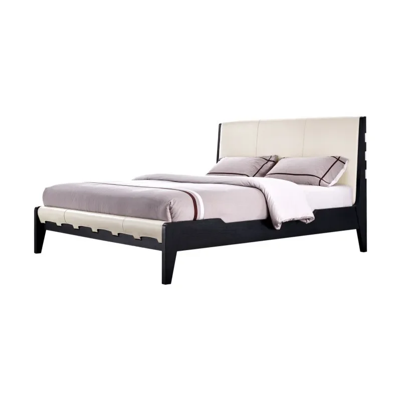 

All solid wood double leather soft bed fabric bed villa large flat high backrest soft bed