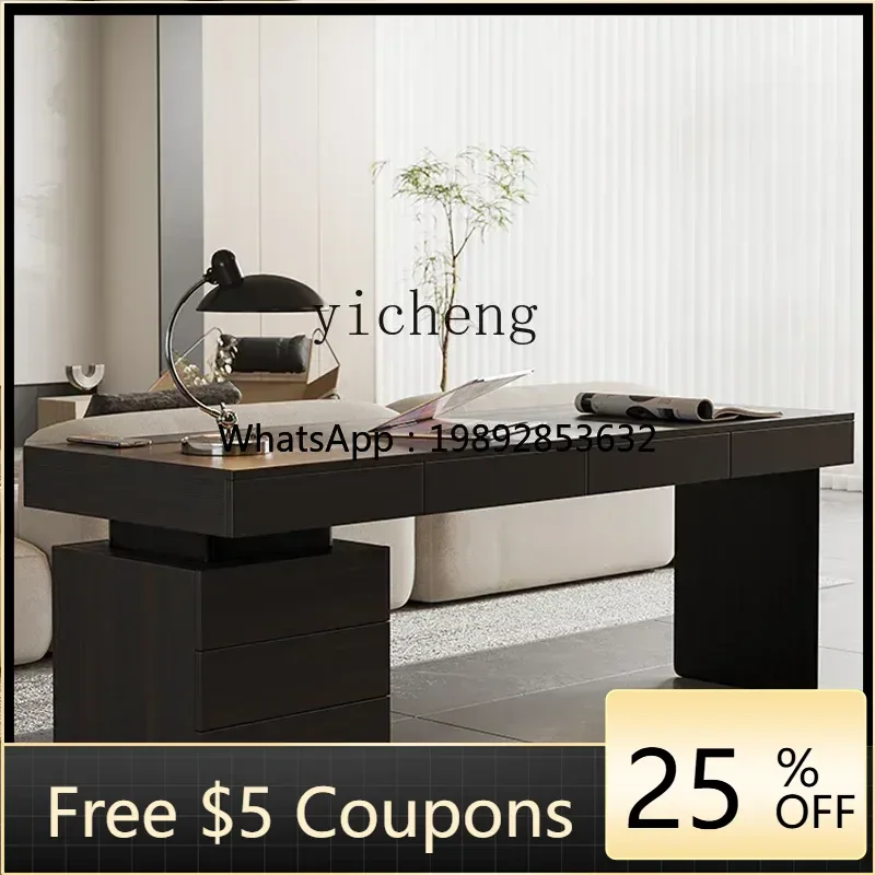 

Z1 desk light luxury high sense modern minimalist solid wood home double with drawers computer office boss table