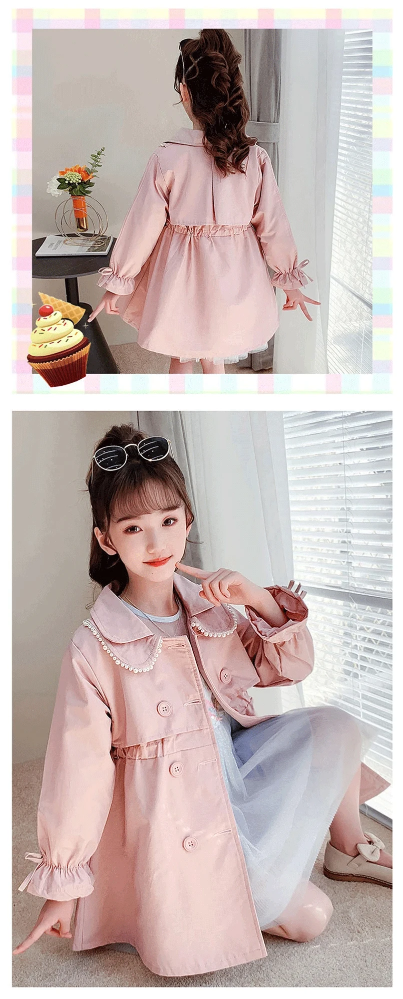 2024 frühling Herbst Neue Ankunft Mode Koreanischen Stil Mädchen Graben Mantel kinder Oberbekleidung Lange Windschutz Jacke Für Mädchen 4-12Y – Detail 12