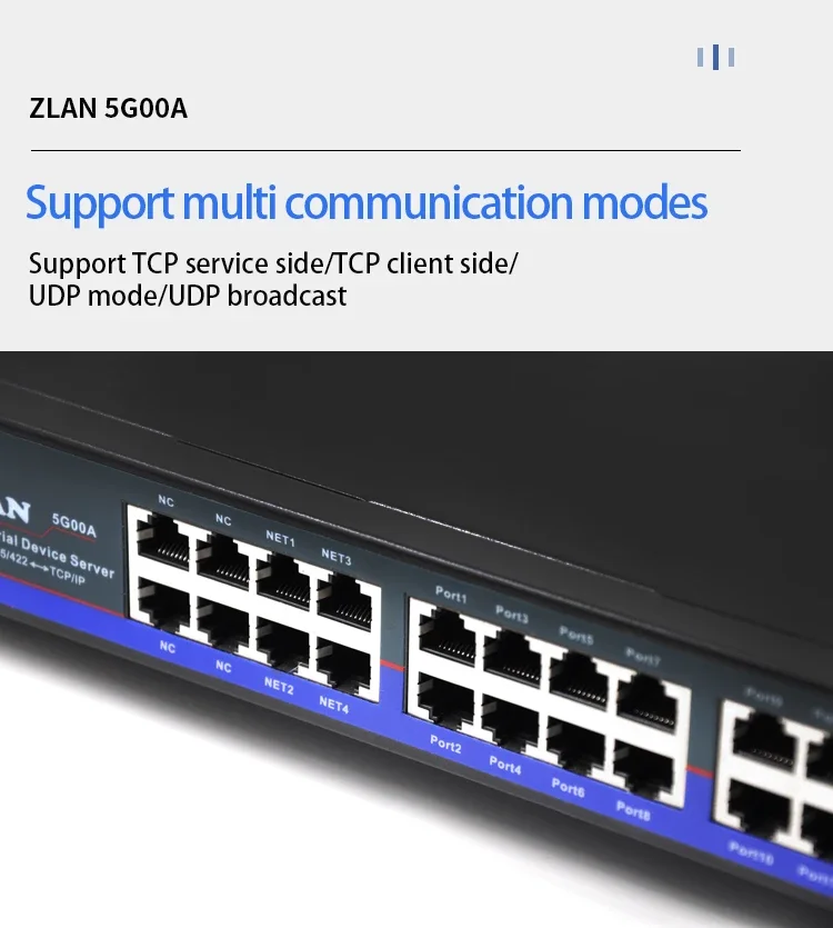 16 Port RS232 RS485 RS422 Ke Konverter TCP/IP 4 RJ45 Server Perangkat Multi Seri Rak Sakelar Industri ZLAN5G00A