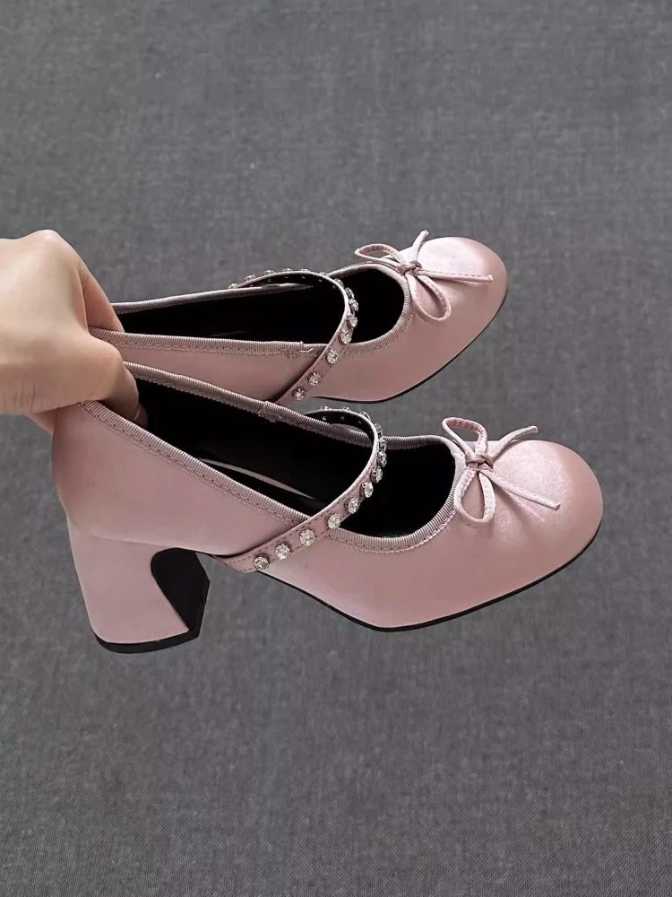 

Sweet Pink Shoes Platform Heels Mary Jane Shoes Low Heel Ballet High Heels Elegant Pumps Single Shoes