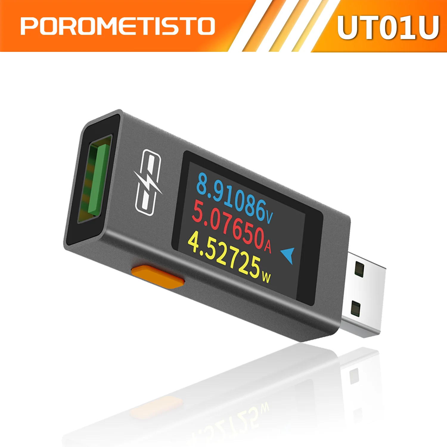 

POROMETISTO UT01U USB Tester DC4-30V 6.5A Voltmeter Ammeter with 6digit Display Real Time Power Monitor Charging Capacity Tester