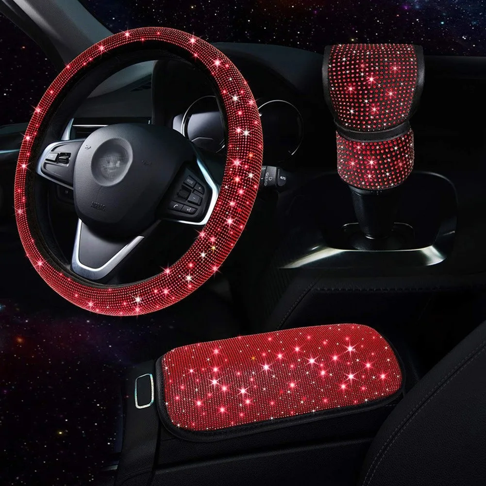 

38cm Car Steering Wheel Cover Full Diamond Sparkling Car Breathable Anti-Slip Steering Wheel Protector Car Accessories
