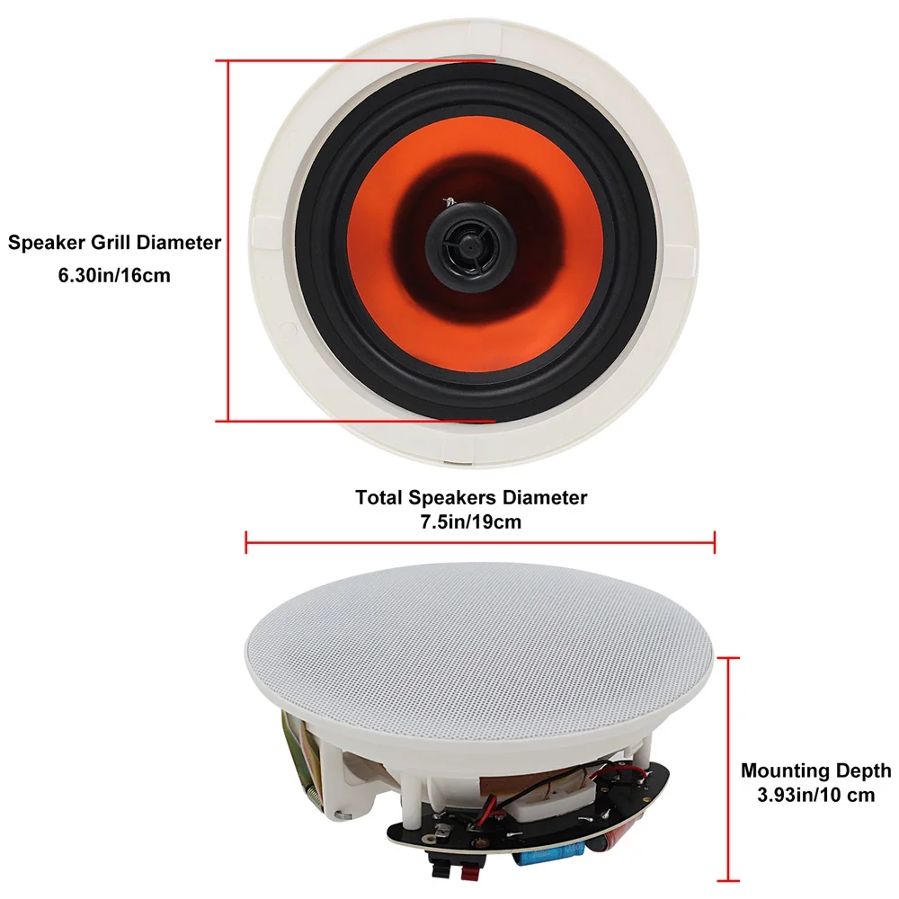 Herdio 6.5 "2PCS Flush Mount เพดานลําโพง 2-Way Passive ลําโพงระบบ 300 วัตต์เหมาะสําหรับห้องนอนห้องน้ําห้องครัว