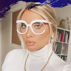 Leopard Print Rot Übergroßen Quadratischen Lesebrille Frauen Anti Blau Licht 2022 Mode Computer Brillen Rahmen Vision Abstand