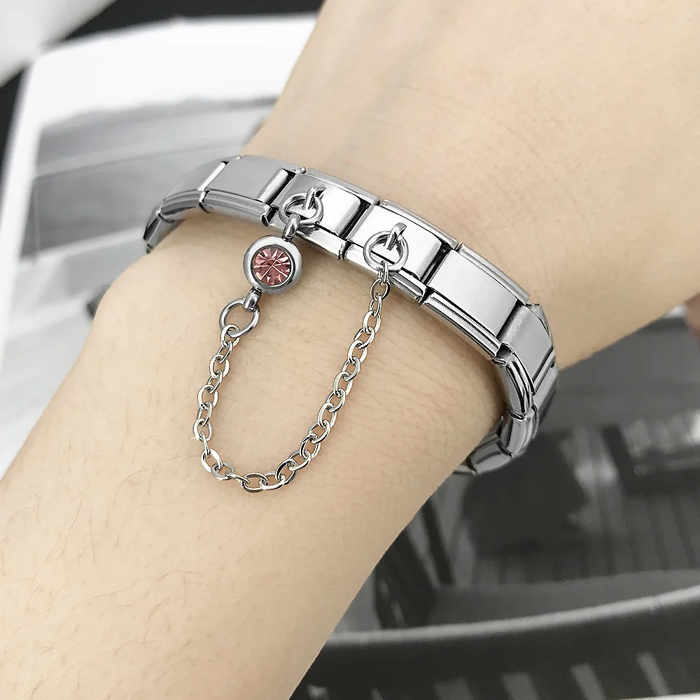 12 Farben Runde CZ Geburtsstein-Kettenglieder Italienischer Charm Passend für 9mm Edelstahl-Armbänder Damen Herren Schmuck DIY Perlen – Detail 7