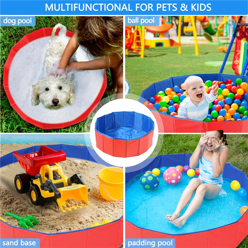 Foldable Dog Swimming Pool Kids Ball Pool Indoor Outdoor Summer Cool Bath Wash Bathtub 60-80cm Diameter Portable Pet Bathing Tub