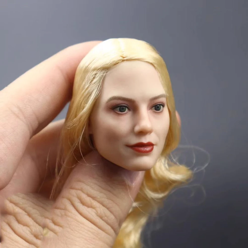 1/6 Beauty Female Girl with Long Gold Hair Head Sculpture Carving For 12" Action Figures DIY Collect